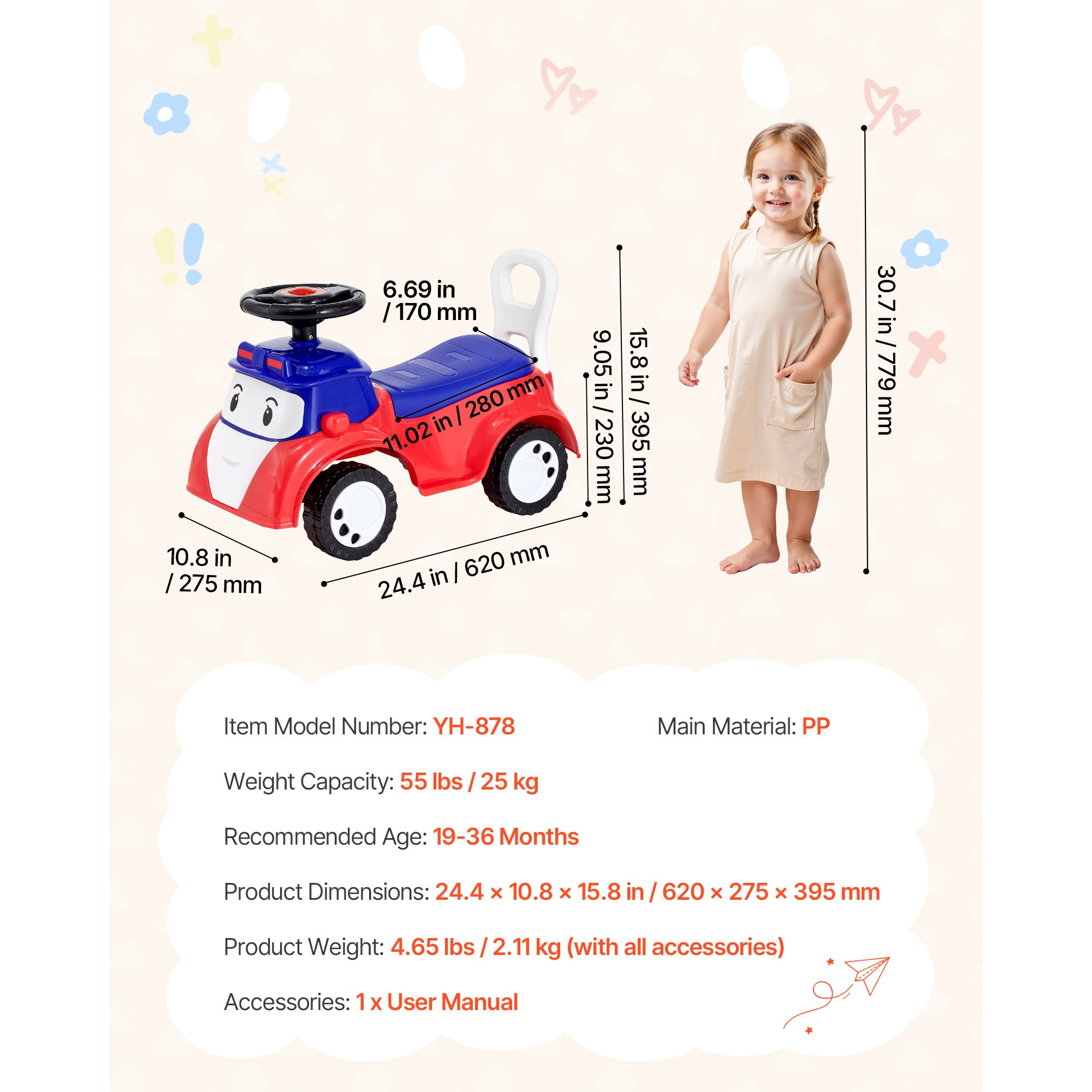 Ride On Push Car For Toddlers With Music And Storage Red_voghion.com